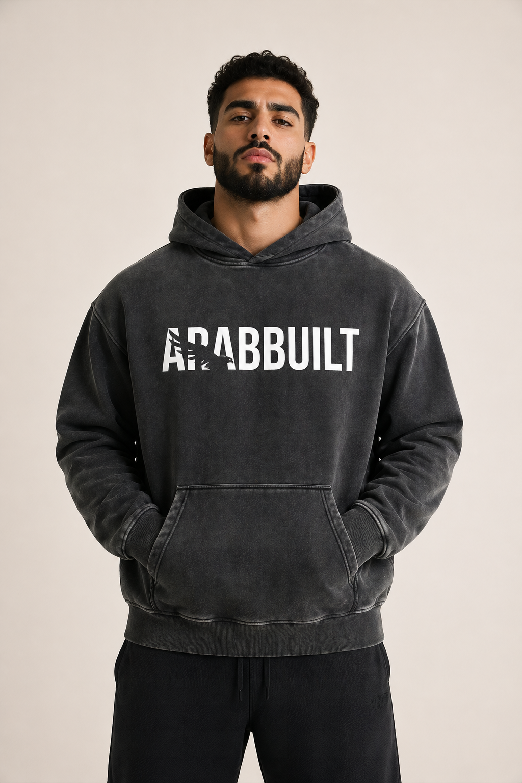Arab Built — Falcon Snow Washed Oversized Fleece Hoodie V1