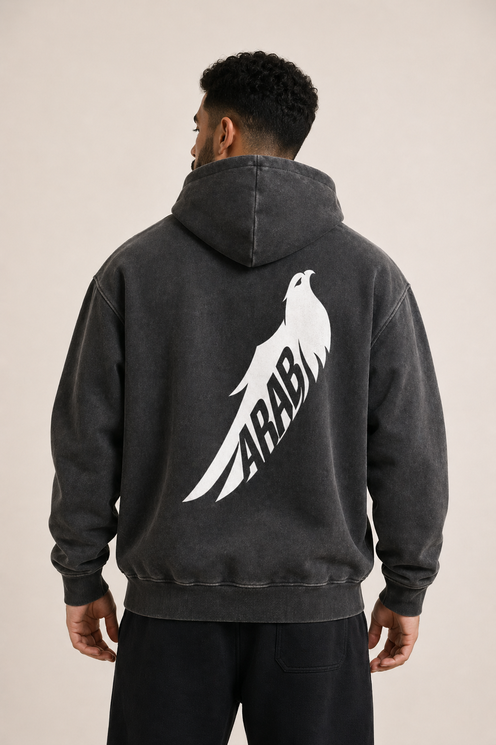 Arab Built — Falcon Snow Washed Oversized Fleece Hoodie V1