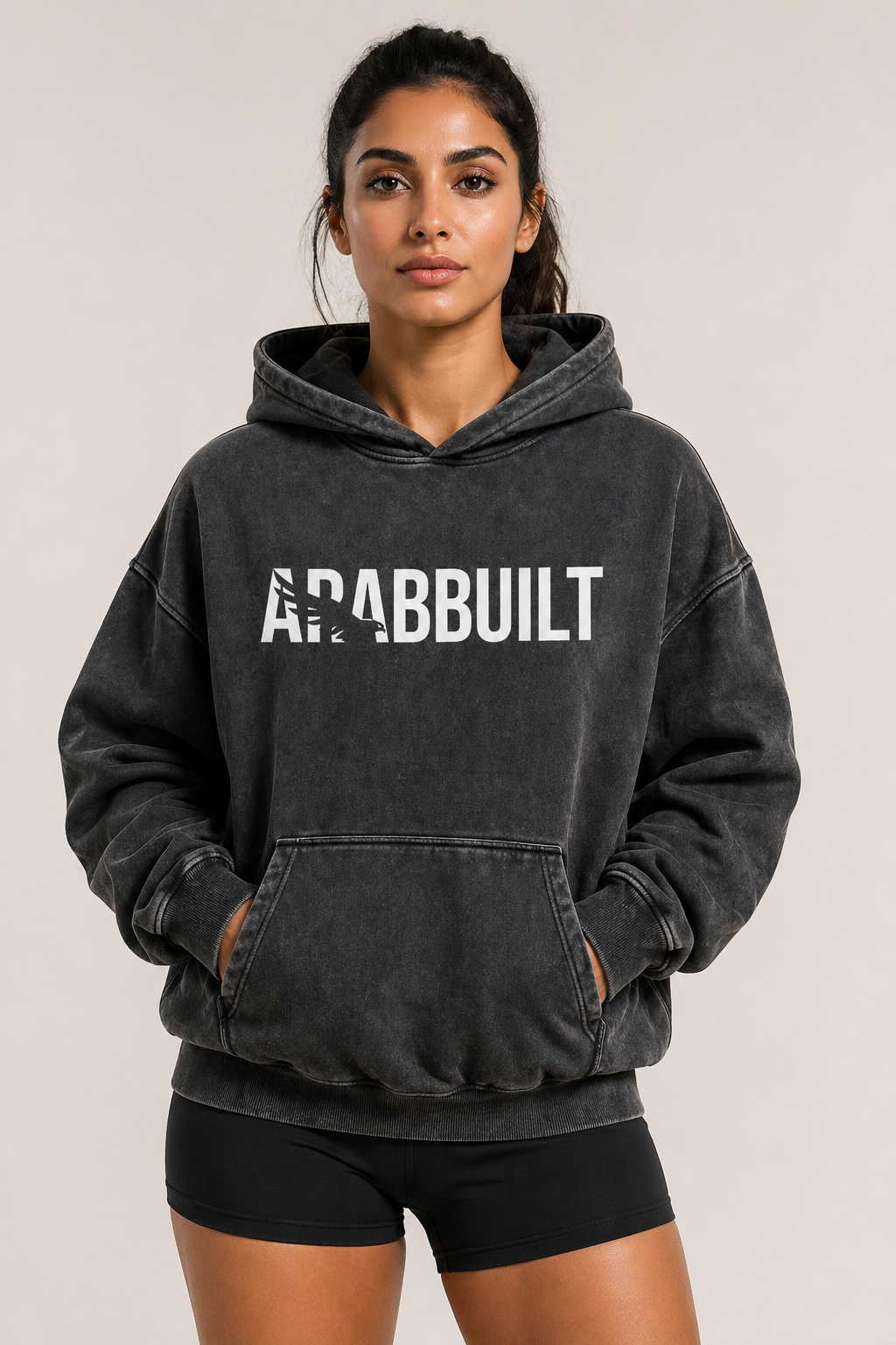 Arab Built — Falcon Snow Washed Oversized Fleece Hoodie V1