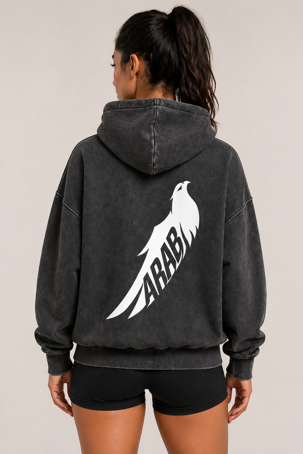 Arab Built — Falcon Snow Washed Oversized Fleece Hoodie V1