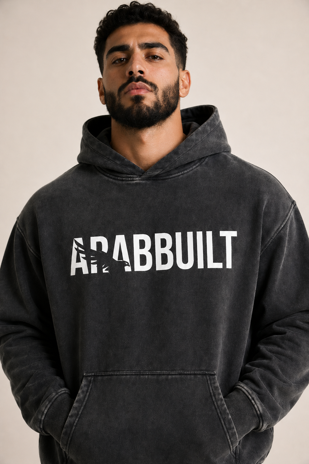 Arab Built — Falcon Snow Washed Oversized Fleece Hoodie V1