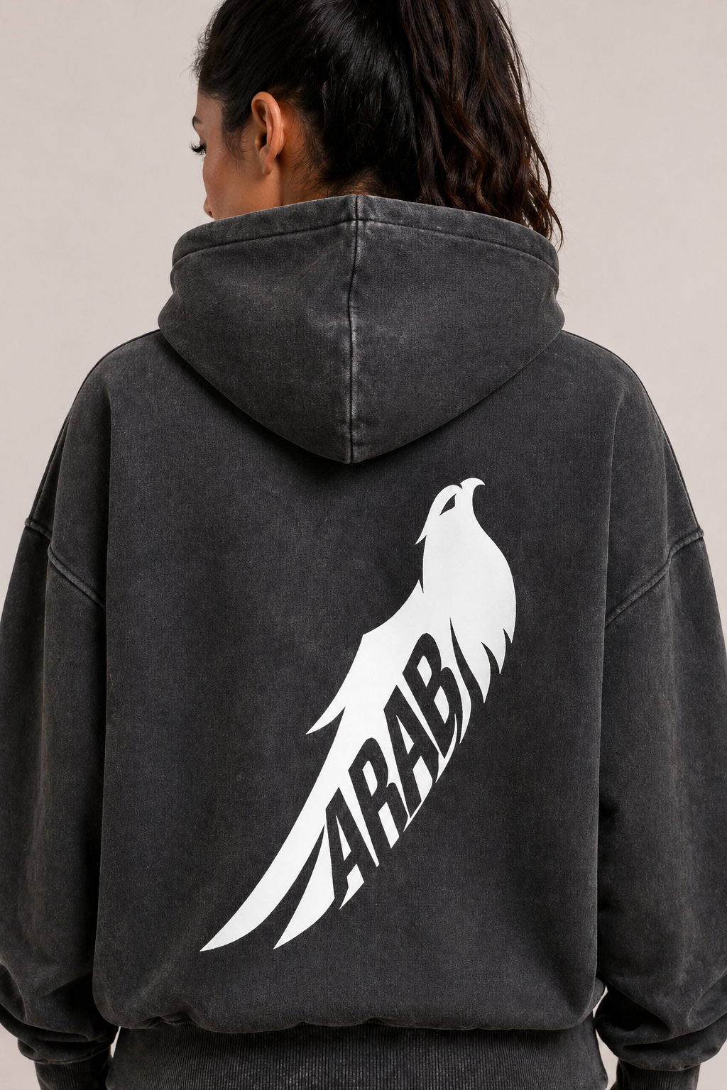Arab Built — Falcon Snow Washed Oversized Fleece Hoodie V1