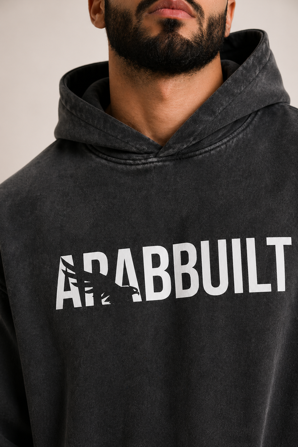 Arab Built — Falcon Snow Washed Oversized Fleece Hoodie V1
