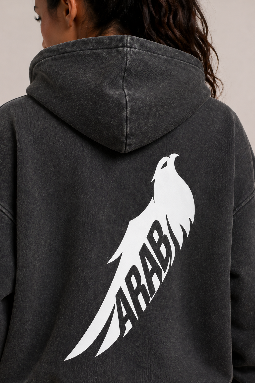 Arab Built — Falcon Snow Washed Oversized Fleece Hoodie V1