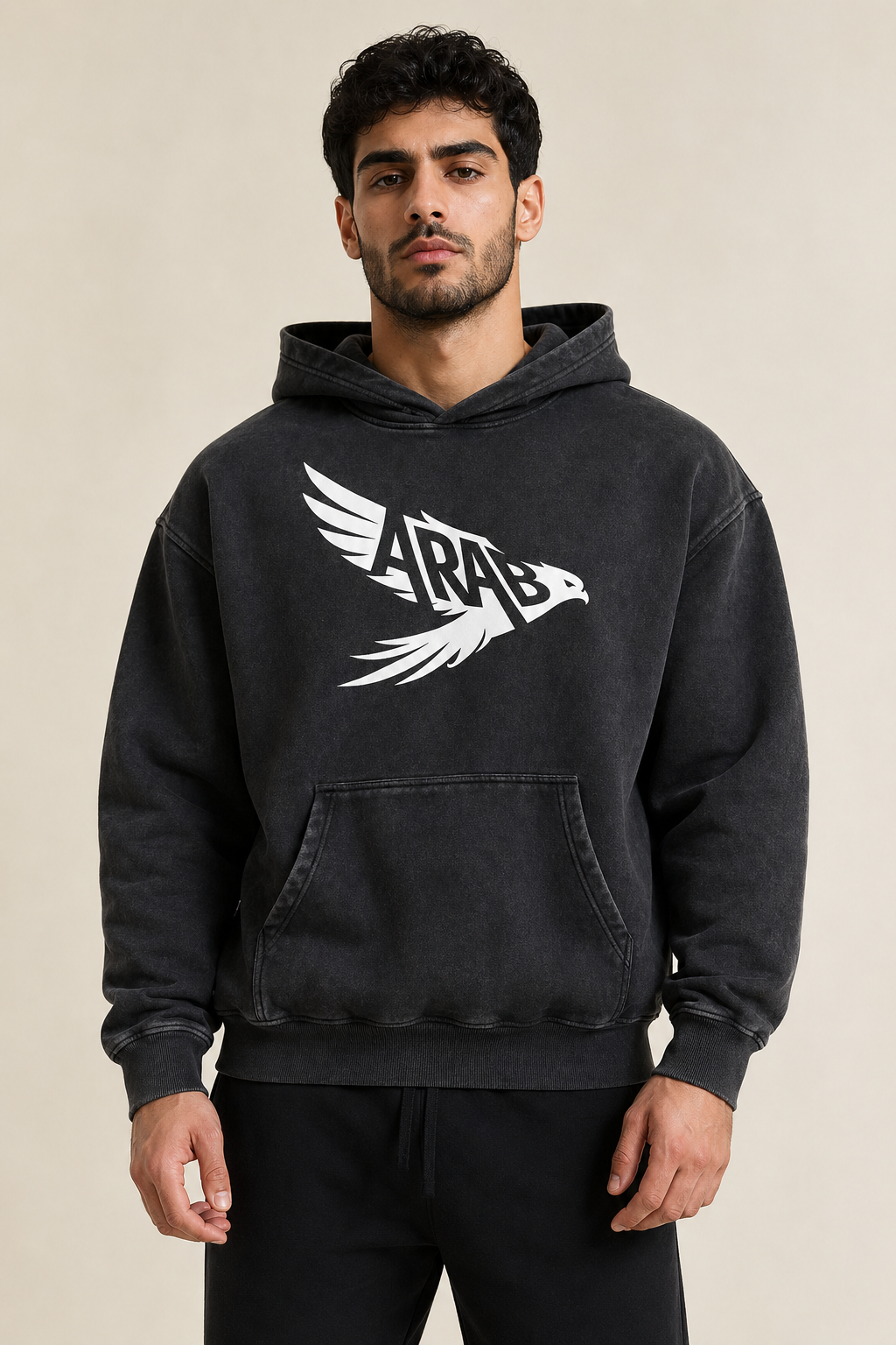 Arab Built — Falcon Snow Washed Oversized Fleece Hoodie V2