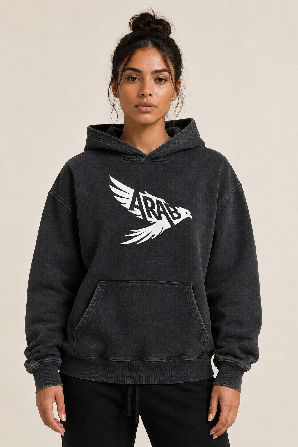 Arab Built — Falcon Snow Washed Oversized Fleece Hoodie V2