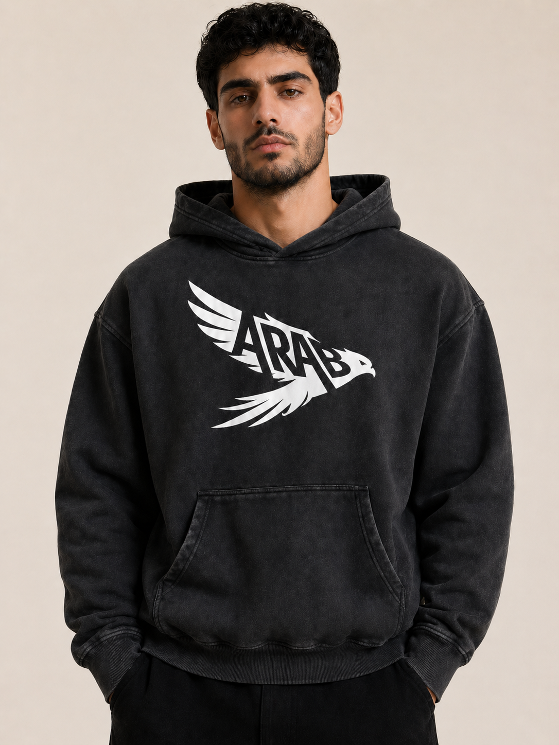 Arab Built — Falcon Snow Washed Oversized Fleece Hoodie V2