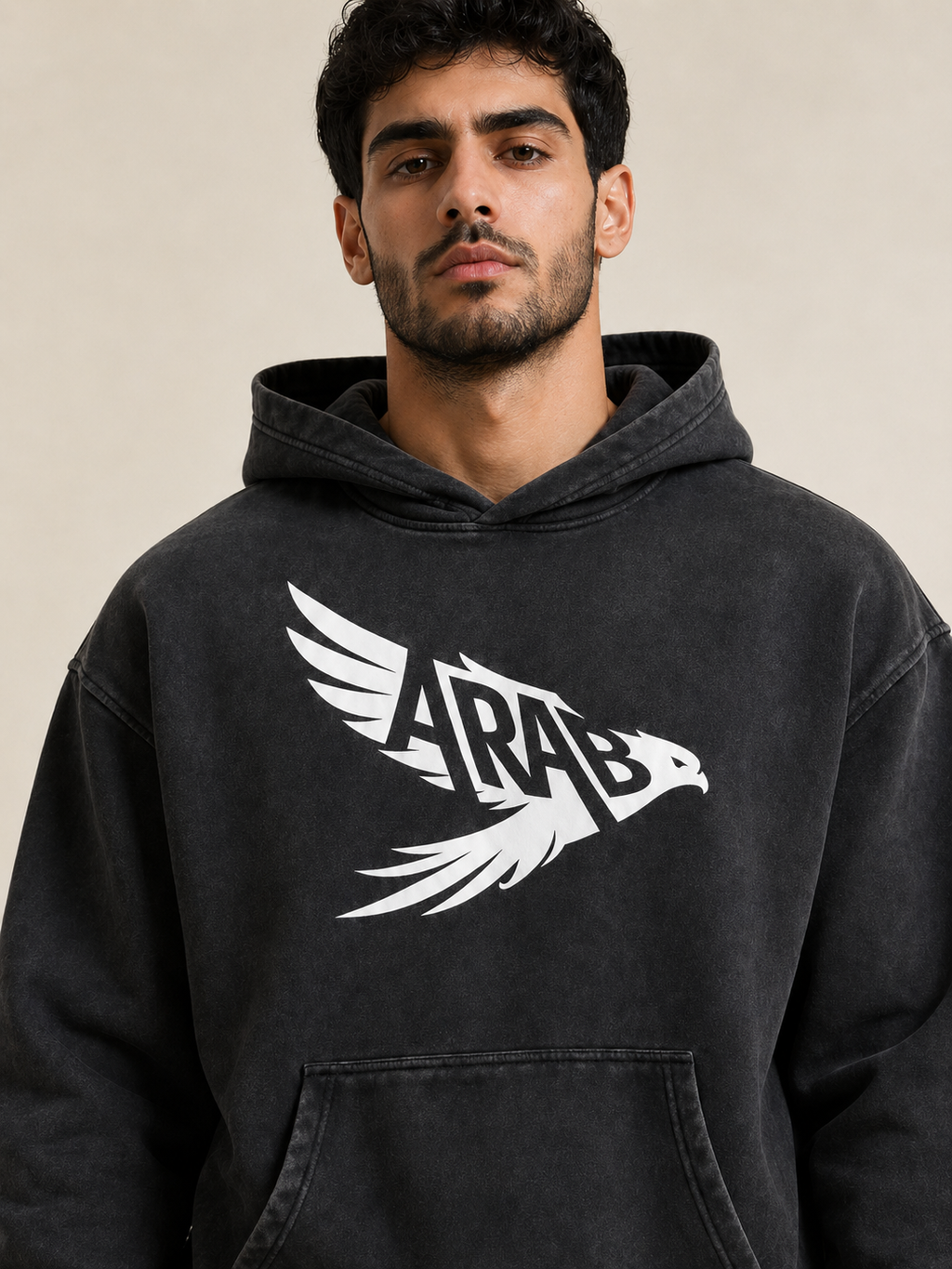 Arab Built — Falcon Snow Washed Oversized Fleece Hoodie V2
