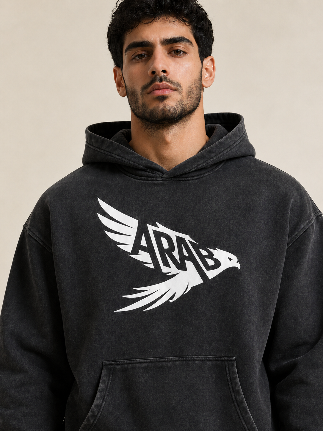 Arab Built — Falcon Snow Washed Oversized Fleece Hoodie V2