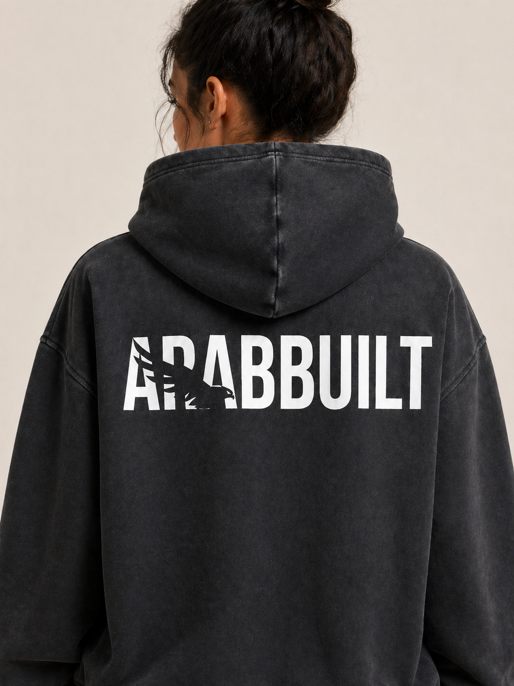 Arab Built — Falcon Snow Washed Oversized Fleece Hoodie V2