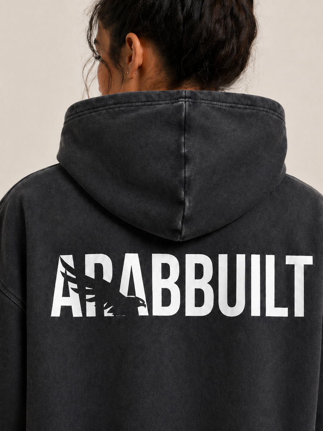 Arab Built — Falcon Snow Washed Oversized Fleece Hoodie V2