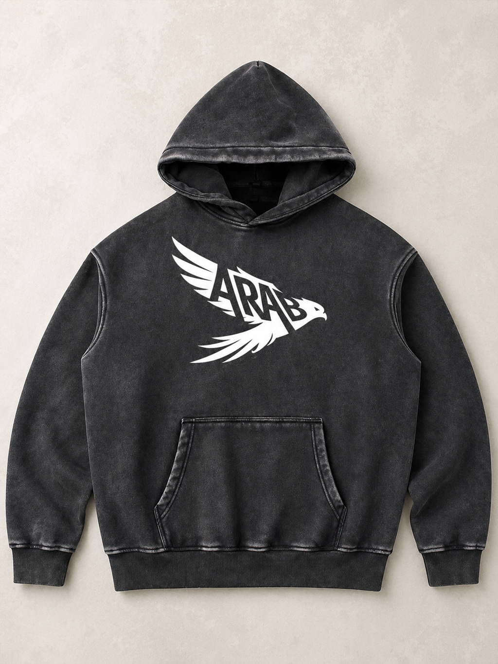 Arab Built — Falcon Snow Washed Oversized Fleece Hoodie V2